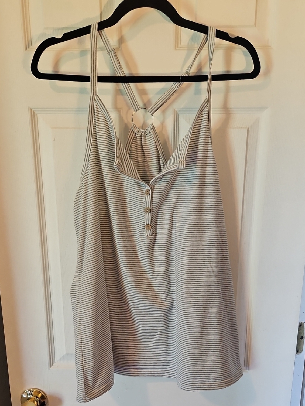 SHEIN Grey and White Striped Ring-Back Tank Top